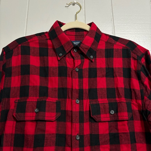 Men’s Red & Black Plaid Faded Glory Long Sleeve Button Down Flannel Multi Shirt - Picture 3 of 6